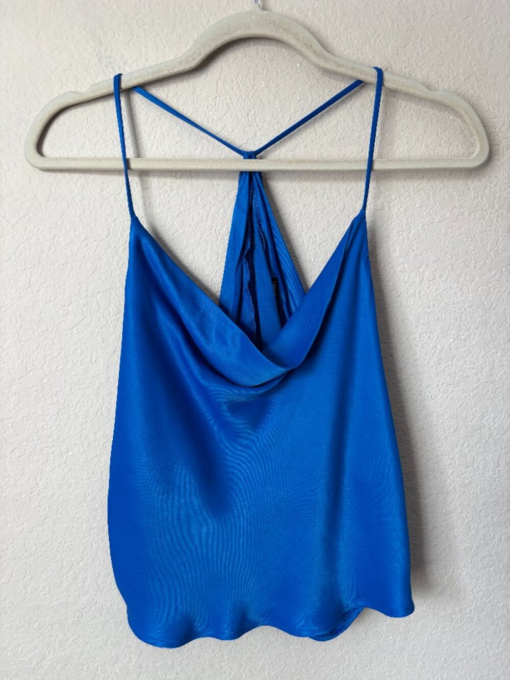 Zara Electric Blue Drape Front Racerback Split Back Tank Blouse Top